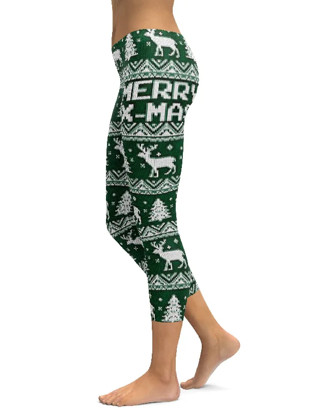 Stylish Leggings for Yoga and Gym -Green Ugly Christmas Capris