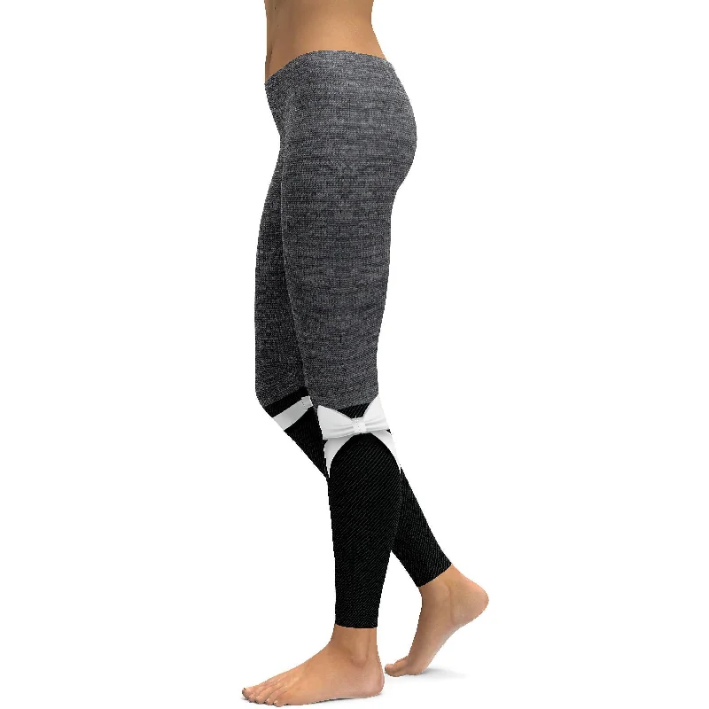 Flexible Yoga Pants for Women -Grey Faux Heathered Bow Leggings
