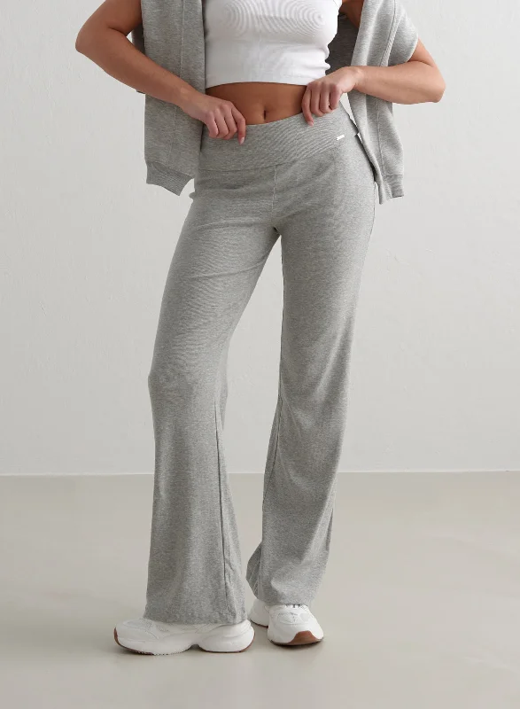 Yoga Pants for Smooth Movement -Grey Melange Ease Ribbed Pants