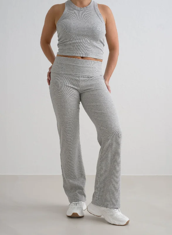 Yoga Pants for Yoga and Fitness -Grey Melange Ease Ribbed Petite Pants