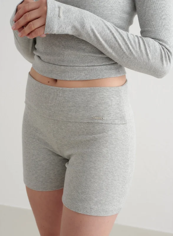 High-Waisted Yoga Shorts for Yoga Practice -Grey Melange Ease Ribbed Shorts
