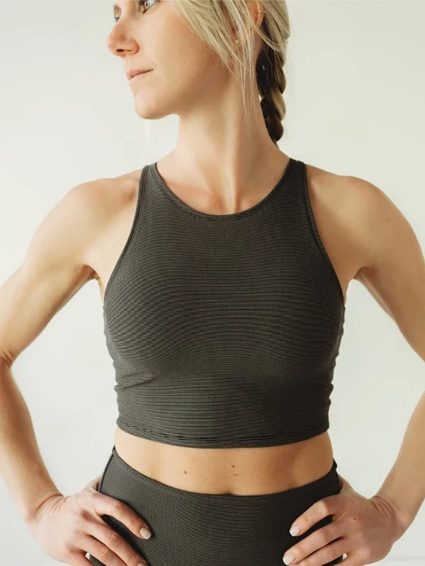 Stylish Leggings for Yoga -Grey Microstripe Crop Top