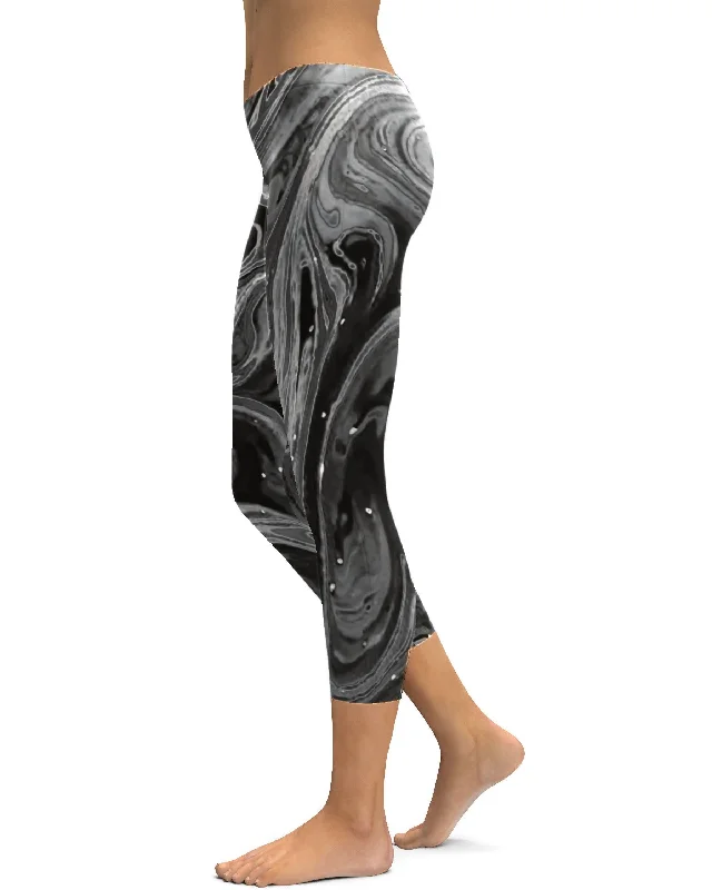 High-Waisted Yoga Pants for Tummy Control -Grey Swirl Capris
