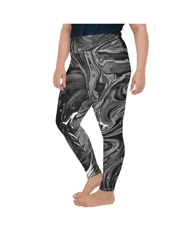 Black High-Waisted Yoga Pants -Grey Swirl Plus Size Leggings