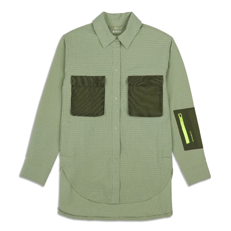 Yoga Tops for Core Workouts -Grid Fleece Hiking Overshirt