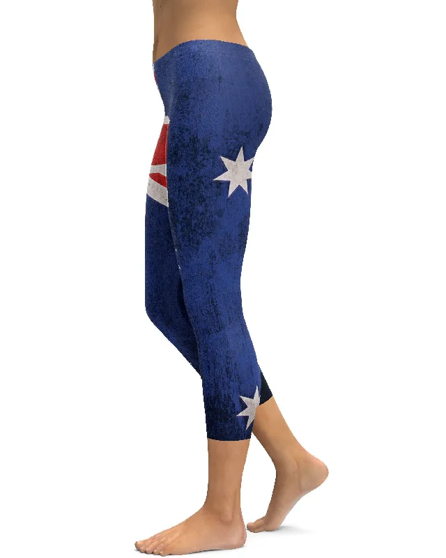 High-Waisted Yoga Pants for Core Support -Grunge Australian Flag Capris