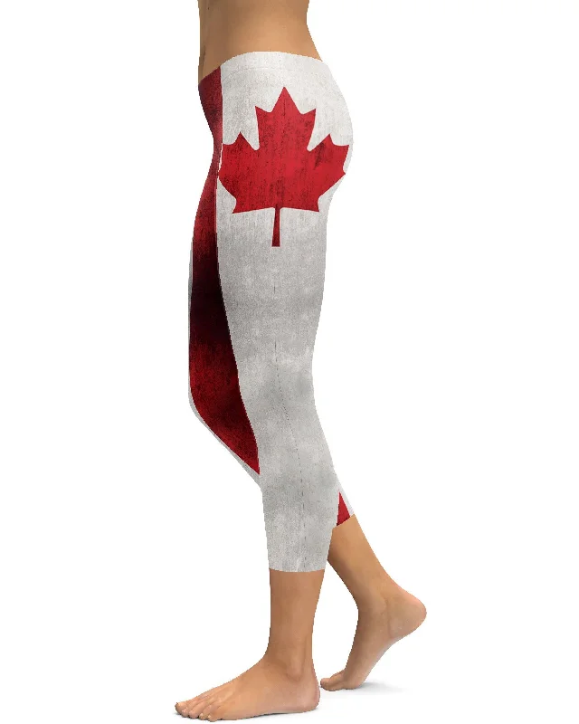 Eco-Friendly Yoga Pants -Grunge Canadian Flag Capris