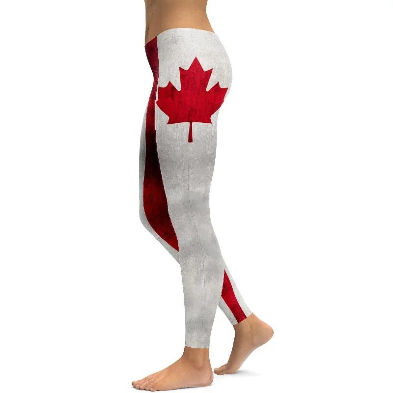 Yoga Pants for Stability and Strength -Grunge Canadian Flag Leggings