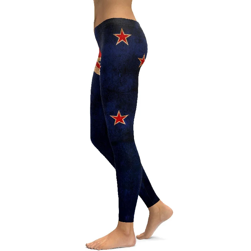 Full-Length Yoga Pants for a Sculpted Fit -Grunge New Zealand Flag Leggings