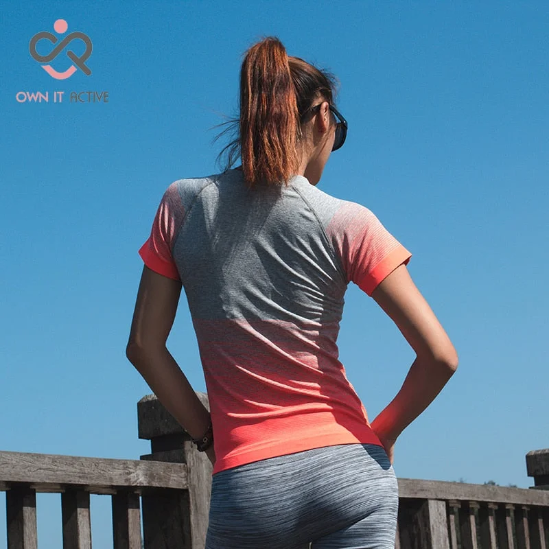 Women's Yoga Tops with Soft and Stretchy Fabric -Gym Women's Sport Shirts Quick Dry Running T-shirt Sleeve Fitness Clothes Tees & Tops Deporte Mujer P096