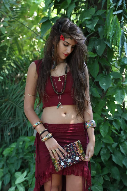 Yoga Tops for Long Poses and Relaxation -Gypsy Cropped Top - Maroon