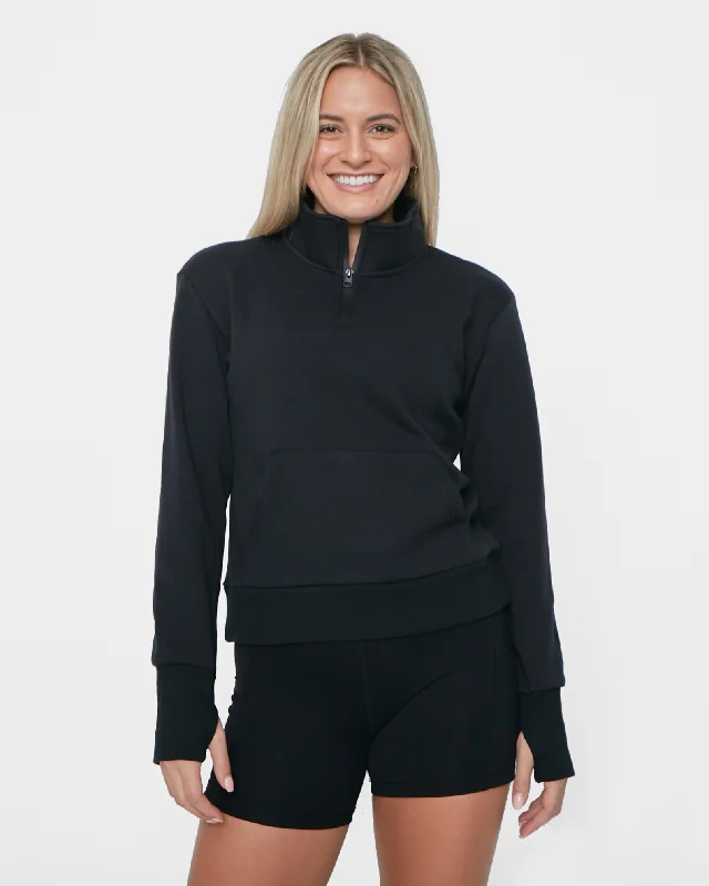 Yoga Tops for High-Impact Workouts -Hailey Classic Half Zip - Black