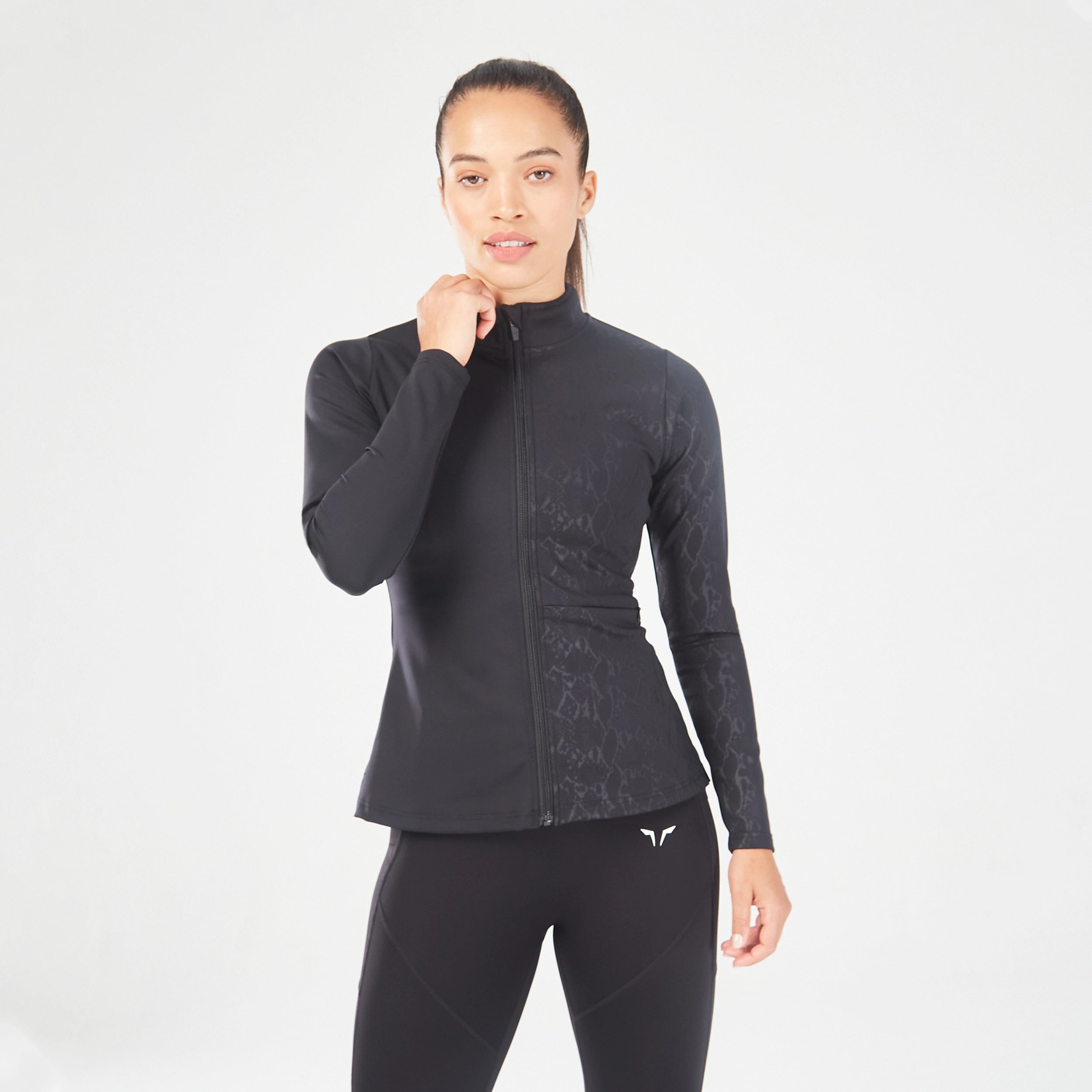 Comfortable Yoga Tops for Long Poses -Half Serpent Track Top - Black