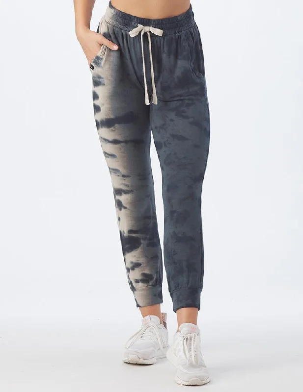 Smooth Fit Yoga Pants -Halfway Jogger: Black/Oatmeal Tie Dye