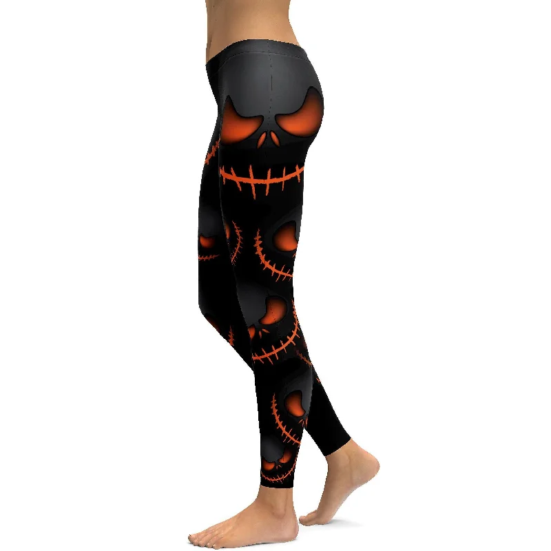Yoga Pants for Flexibility and Strength -Halloween Evil Pumpkin Grin Leggings
