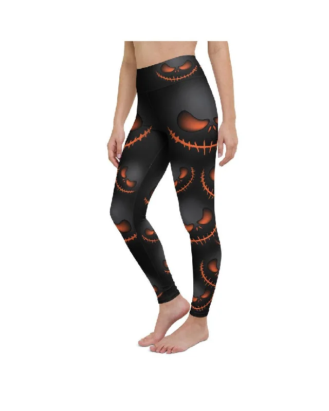 Full-Length Yoga Pants for Women -Halloween Evil Pumpkin Grin Yoga Pants
