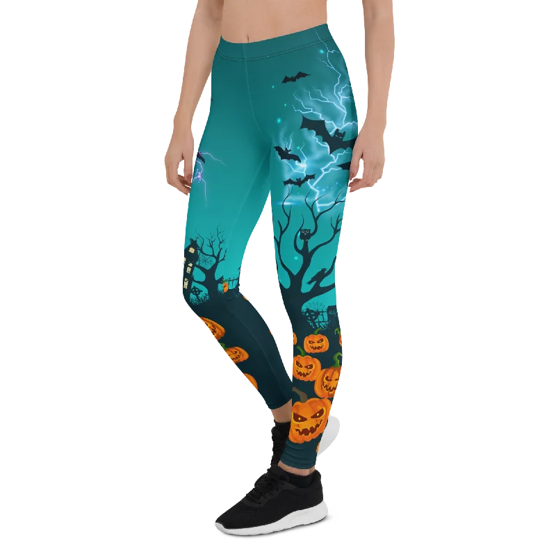 Eco-Friendly Yoga Pants -Halloween Pumpkin and Lightning Leggings