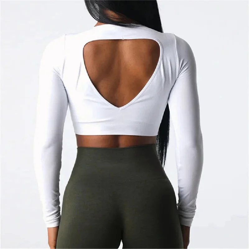 Comfortable and Stylish Yoga Tops for Women -Halter heart yoga top temperament slim long sleeve T-shirt yoga dress OK29 3colors