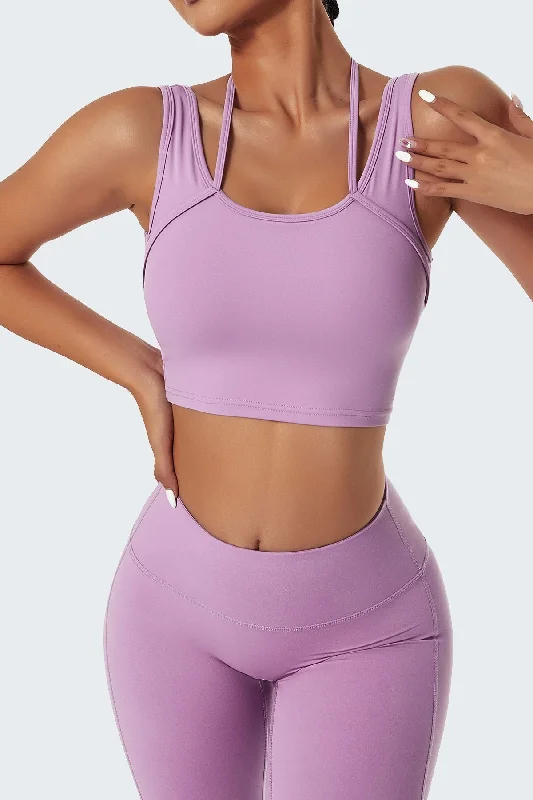 Yoga Bar with Rice Protein -Halter Strap Detailing Tank Tops Built-in Bra