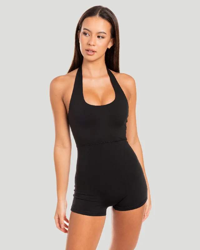 Yoga Shorts for Mobility and Strength -Halter Unitard - Black