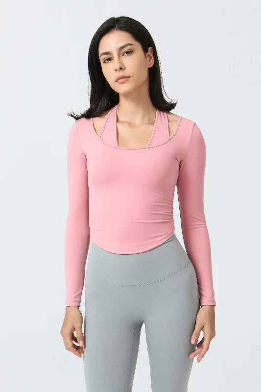 Healthy Yoga Bars for Energy -Halterneck Long Sleeve Crop Top