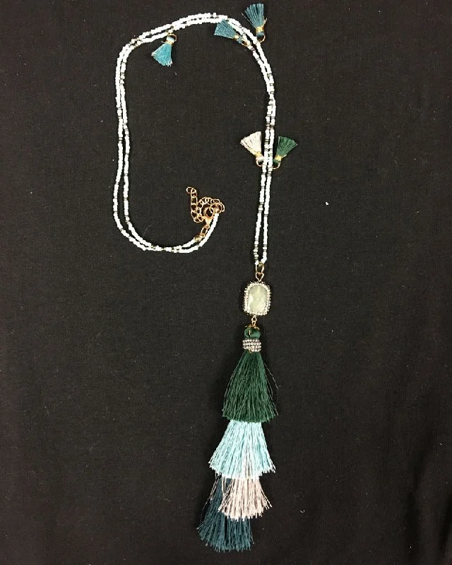 High-Waisted Yoga Shorts for High Support -Hand Strung Beaded 4 Tier Tassel Necklace