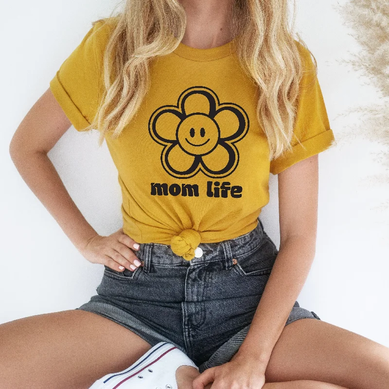 Yoga Tops with Relaxed Fit for Comfort -Happy Flower • Mustard Tee