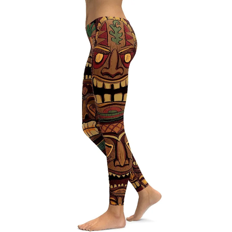 Soft, Stretchable Yoga Pants for Better Poses -Hawaiian Tiki Masks Leggings