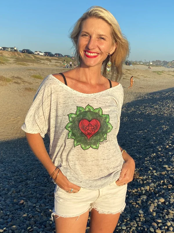 Yoga Tops for Flexibility and Recovery -Heart Chakra Flowy Scoop Neck Tee