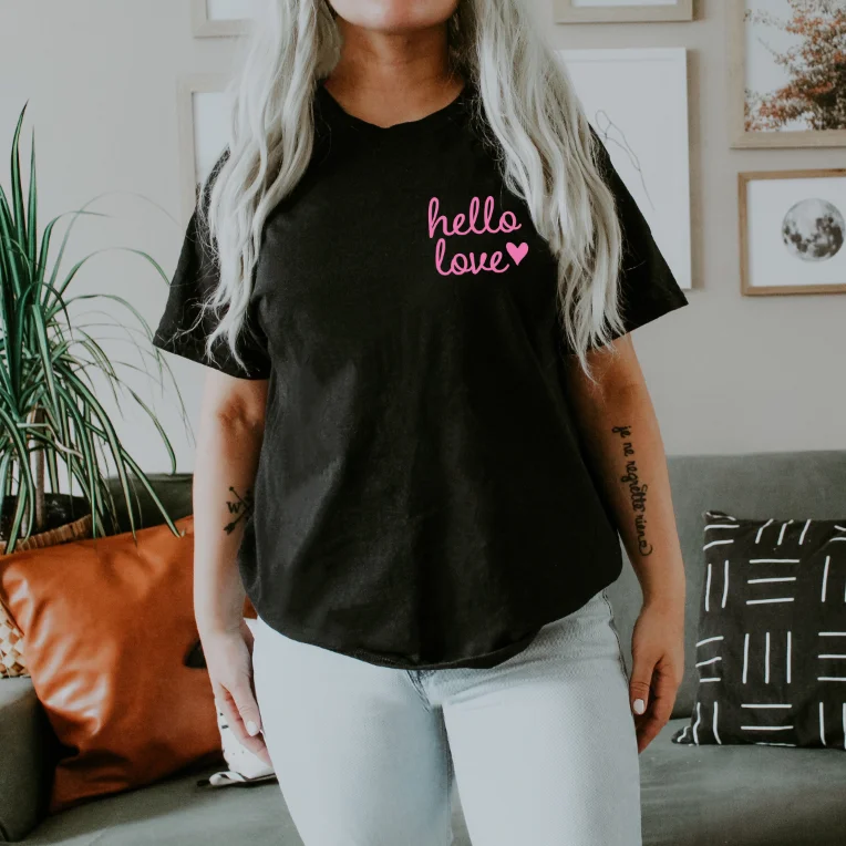 Yoga Tops for Flexibility and Ease -Hello Love • Black Tee