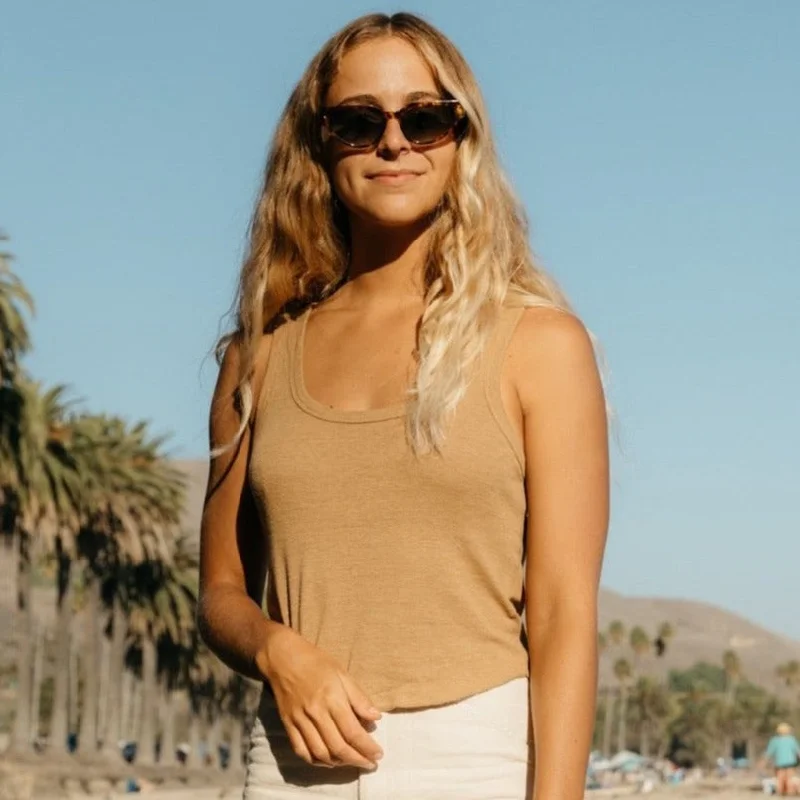 Yoga Tops for Yoga and Running -Tan Hemp Rib Tank