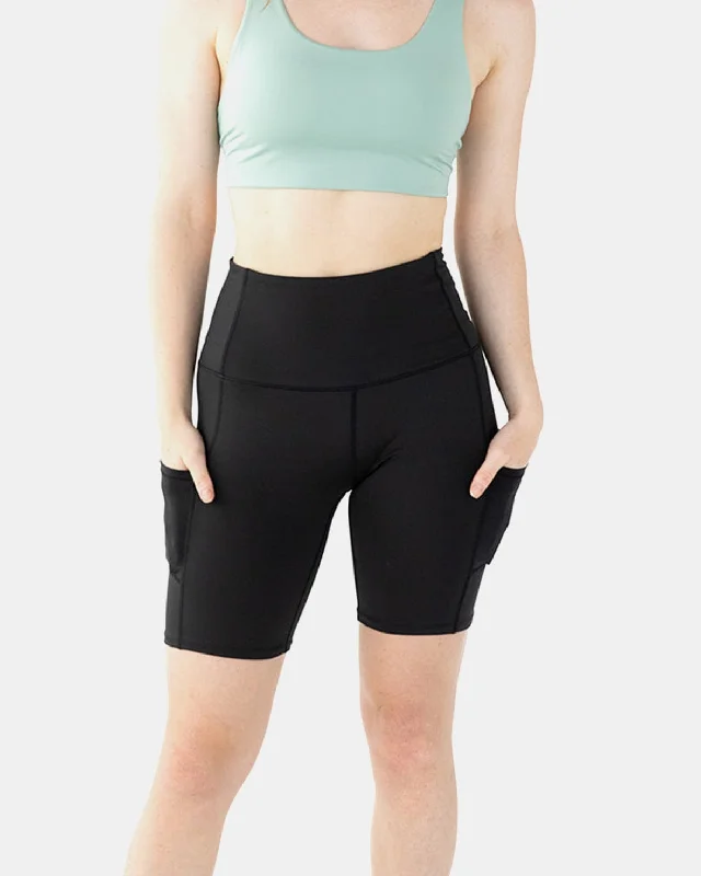 High-Waisted Yoga Shorts for High Support -Handful Hi Five High-Waisted Biker Short - Booya Black