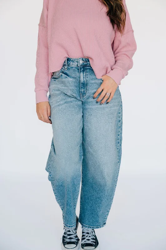 Yoga Pants for Flexibility and Style -High Rise Barrel Jean - Light Wash