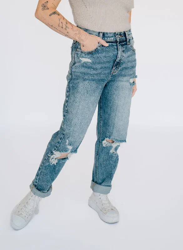 Premium Performance Yoga Pants -High Rise Distressed Mom Jean *RESTOCKED*