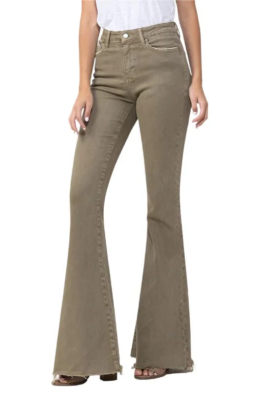 Stylish Yoga Shorts for Everyday Wear -High Rise Super Flare Jeans VERVET by Flying Monkey