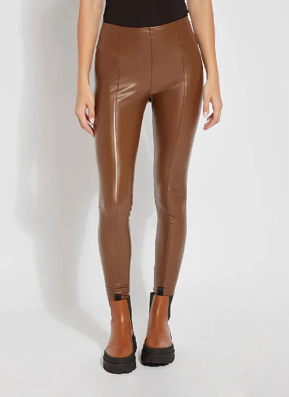 Yoga Shorts for Daily Exercise -High-Waist Vegan Leather Legging In Bronze