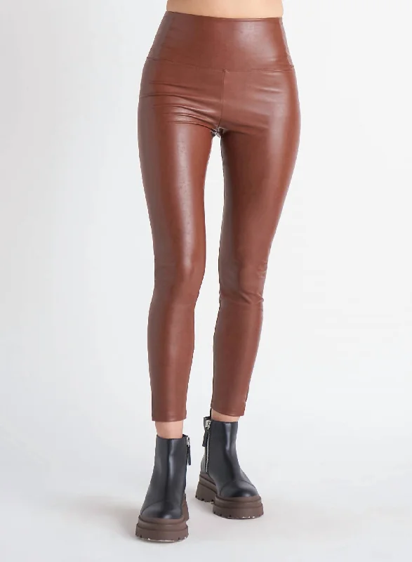 Performance Yoga Shorts with Support -High Waisted Faux Leather Leggings In Dark Camel Performance Yoga Shorts with Support -High Waisted Faux Leather Leggings In Dark Camel