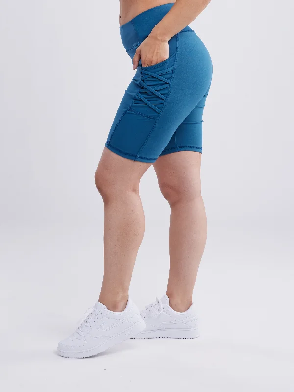 Women's Yoga Shorts for Deep Stretching -High-Waisted Mid-Thigh Workout Shorts with Pockets & Criss Cross Design Women's Yoga Shorts for Deep Stretching -High-Waisted Mid-Thigh Workout Shorts with Pockets & Criss Cross Design