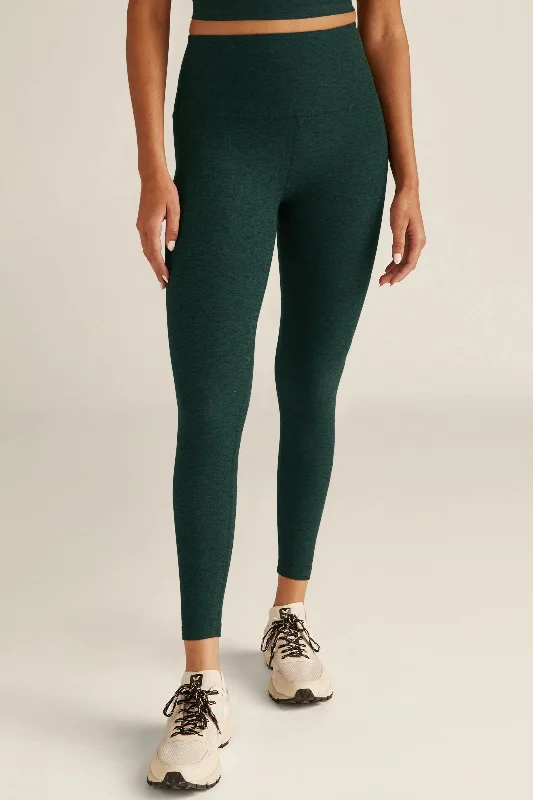 Comfortable High-Waisted Yoga Shorts -High Waisted Midi Leggings - Midnight Green