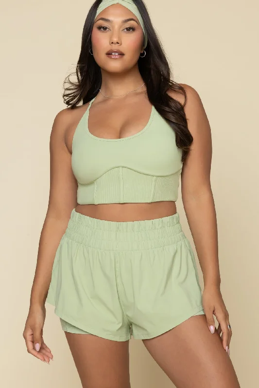 Yoga Shorts for Deep Stretching Poses -High Waisted Supershort - Pistachio