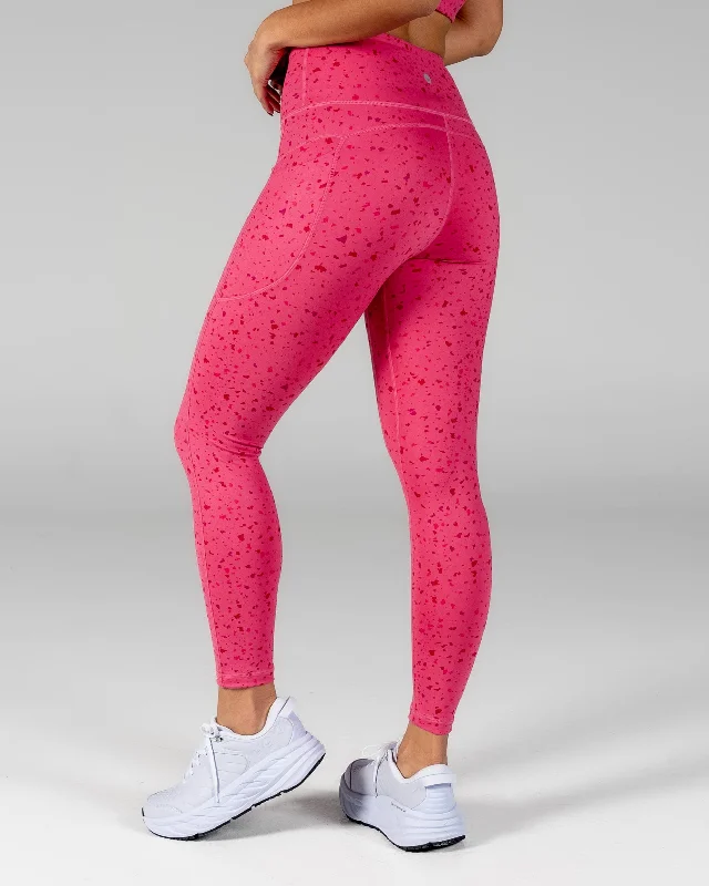 Yoga Pants for Increased Range of Motion -High Waisted Vinyasa 7/8 Leggings - Hibiscus Terrazzo