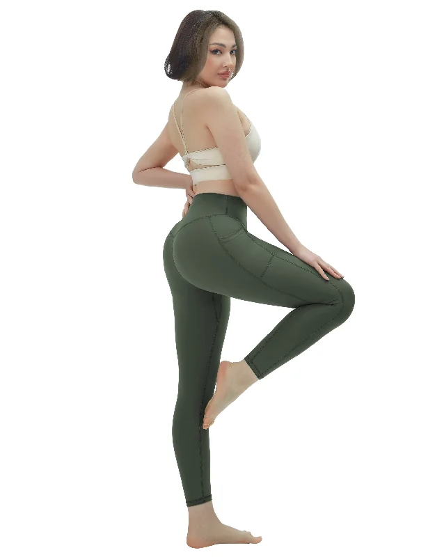 Yoga Pants for All Types of Yoga -High Waisted Yoga Pants 7/8 Length Leggings with Pockets olivegreen