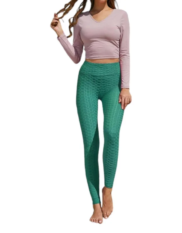 Yoga Shorts for Strength and Flexibility -Honeycomb Leggings In Emerald Green