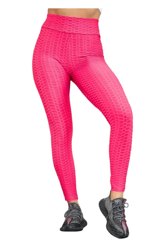 Yoga Shorts with Adjustable Waistband -Honeycomb Leggings In Fuchsia