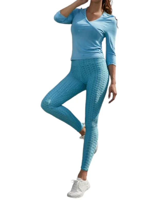 Seamless Yoga Shorts -Honeycomb Leggings In Light Blue