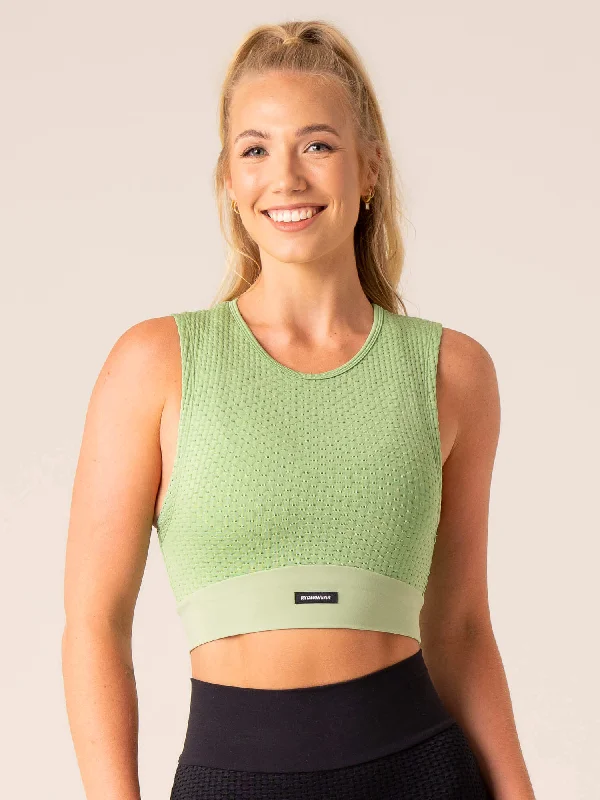 Yoga Tops for Better Posture -Honeycomb Seamless Tank - Sage