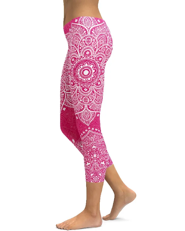 Yoga Pants for Core Strength -Hot Pink Mandala Capris