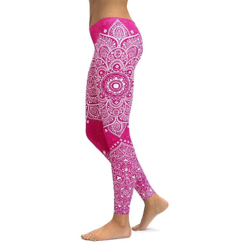 Yoga Pants for Active Lifestyles -Hot Pink Mandala Leggings
