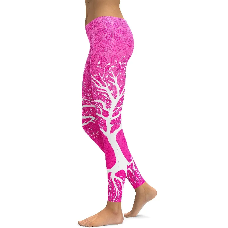 Comfortable Yoga Pants for Every Workout -Hot Pink Tree of Life Leggings