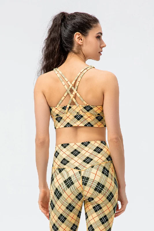 Yoga Bar for Muscle Repair -Crisscross Printed Bras Medium Support